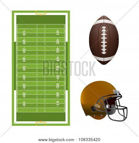 American Football Field, Ball, And Helmet Elements