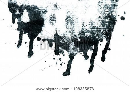 Black ink abstract dripping shape isolated on white background