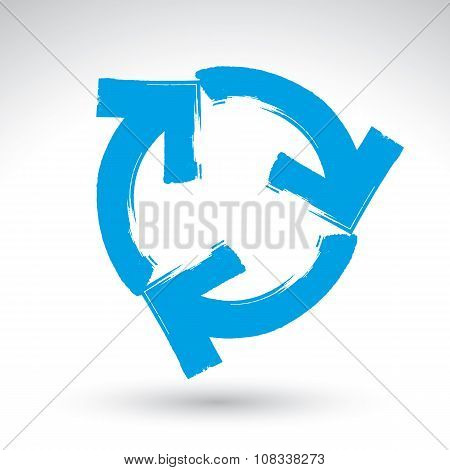 Hand-painted blue arrows loop sign isolated on white background