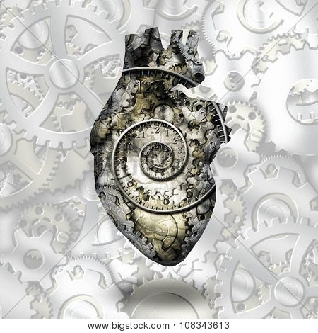 Human heart gears and time spiral