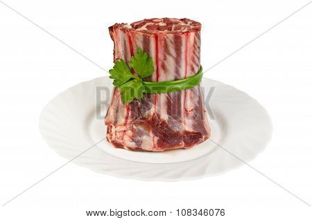 Semi-finished Products Made Of Wild Boar Meat On The Plate - Ribs, Isolated