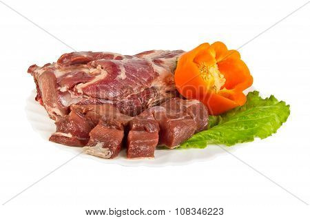 Semi-finished Products Made Of Wild Boar Meat On The Plate, Isolated