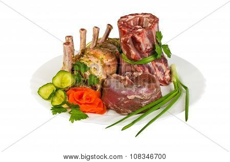 Semi-finished Products Made Of Wild Boar Meat On The Plate, Isolated