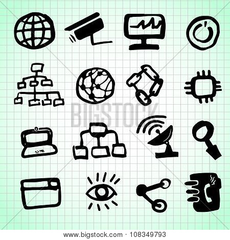Business network and internet communication line art icons