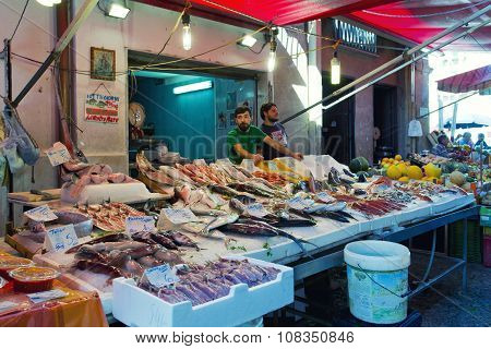 Grocery Shop At Famous Local Market Capo In Palermo, Italy