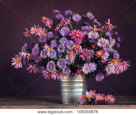 Autumn Still Life With A Bouquet Of Chrysanthemums