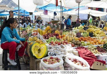 Locals in a market in the city of Pisac in the Sacred Valley.