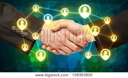 Business handshake, social netwok concept