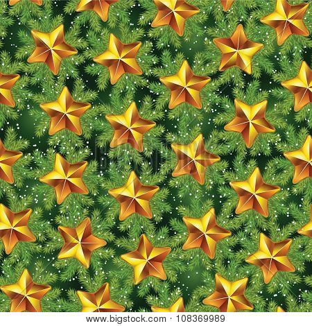 Vintage Seamless Holiday Pattern With Pine Tree Branches And Stars. For Gift Boxes, Wallpapers, Wrap