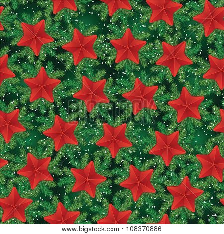 Vintage Seamless Holiday Pattern With Pine Tree Branches And Stars. For Gift Boxes, Wallpapers, Wrap