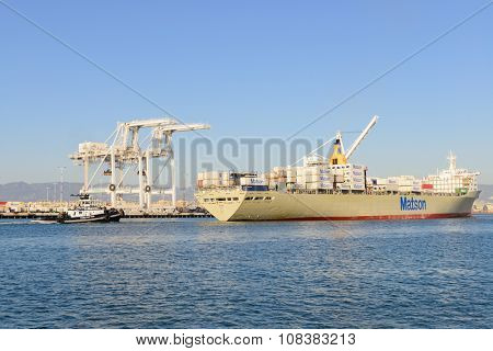 Alameda, CA - March 9, 2015: Oakland Oakland Container Shipyard, San Francisco Bay, the MATSON ship 