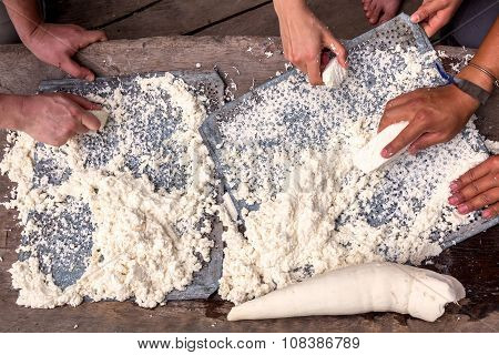 European Tourists Grinding Yucca Root, Ecuador