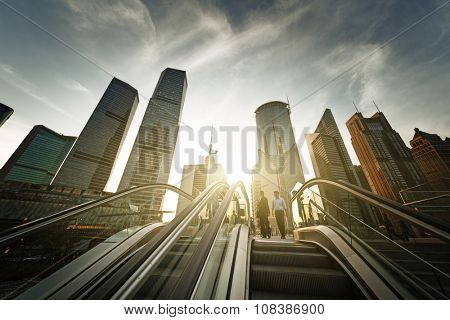 escalator in Shanghai lujiazui financial center, China