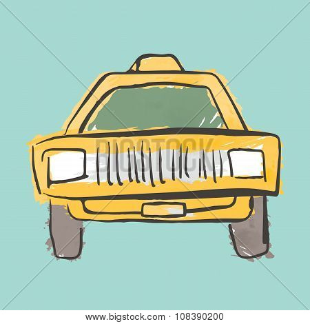 Hand Drawn Yellow Taxi Car Automobile