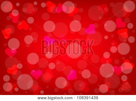Abstract Hearts And Bokeh For Valentines Day Red Color Background