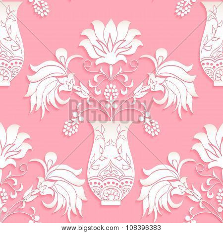 Seamless pattern floral bouquet in vase