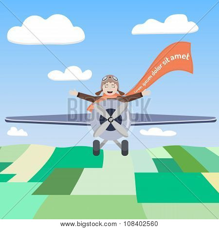 Happy Pilot Of The Airplane In The Sky