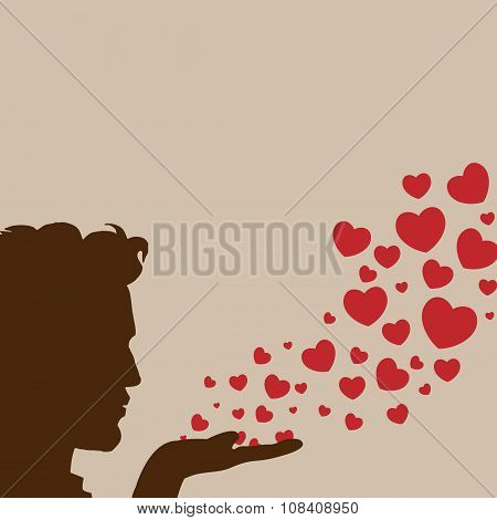 Man blowing hearts vector