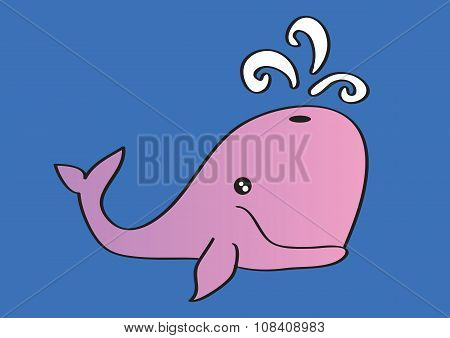 Pink Whale Blowing Water Cartoon Vector Illustration