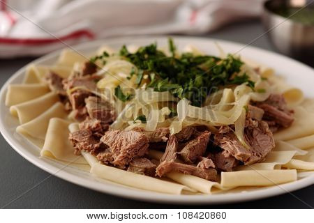 Traditional dish of Turkic people in Central Asia Beshbarmak