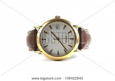 Gold watch on white background