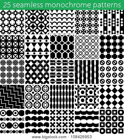 25 Seamless Monochrome Pattern. Vector Seamless Pattern.