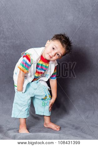 happy mood. boy fashion portrait. Child model.