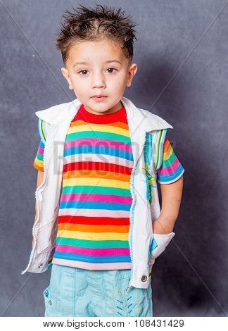 surprised expiration. boy fashion portrait. Child model.