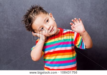 happy mood. boy fashion portrait. Child model.