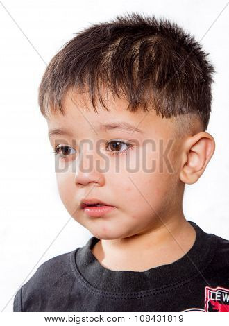 sad expiration. boy fashion portrait. Child model.
