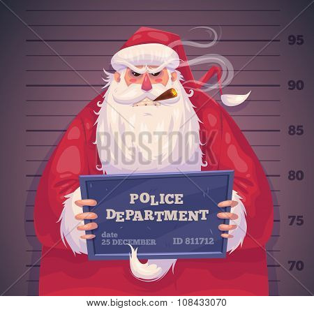 Bad Santa in police. Christmas greeting card background poster. Vector illustration.