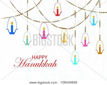 Falt Design Style Happy Hanukkah Logotype, Badge And Icon Typography