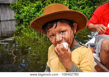 Local Boy In The Amazon Rainforest, Manaos, Brazil