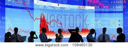 Financial Crisis Silhouettes Business People Working Concept