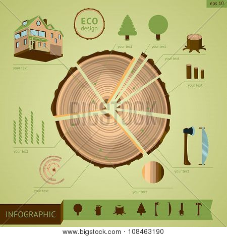 Wooden log with design elements.