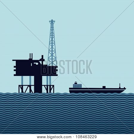 Sea oil platform with a tanker