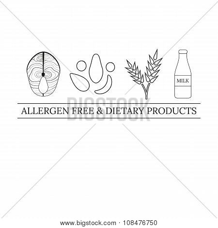 Logo design template with allergens icons.