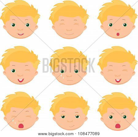 Boy Emotions: Joy, Surprise, Fear, Sadness, Sorrow, Crying, Laughing, Cunning, Wink
