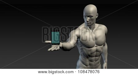 Man Showing a Hovering Smartphone to Showcase Technology