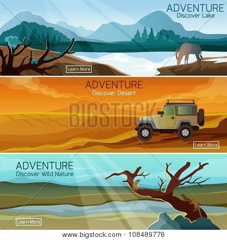 Nature landscapes travel flat banners set