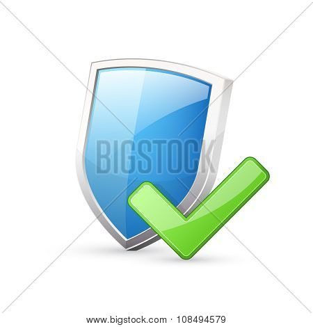 Blue shield with green check mark
