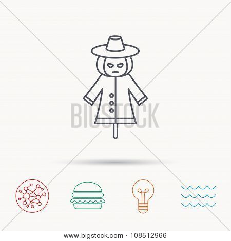Scarecrow icon. Human with pumpkin head sign.