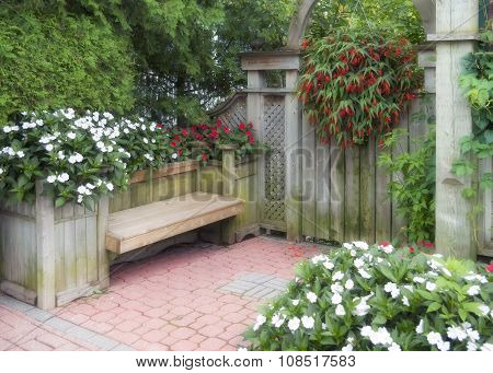 Backyard or English Garden, wood and flowers