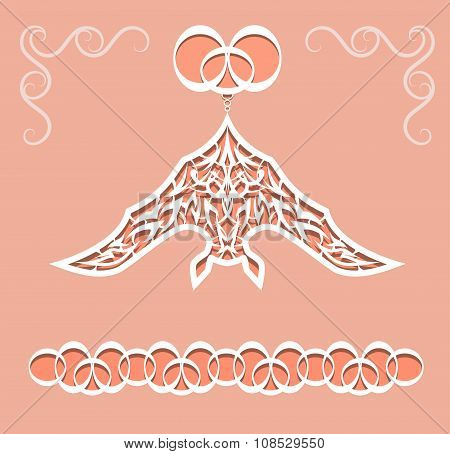 Card with a picture of the paper-bat. Vector.