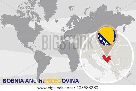 World Map With Magnified Bosnia And Herzegovina