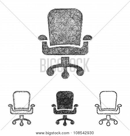 Swivel chair icon set - sketch line art