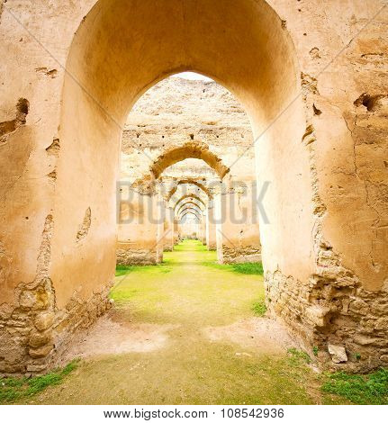 Old Moroccan Granary In The Green Grass And Archway  Wall