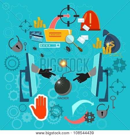 Hacking Concept Protecting Data Computer From Viruses Spam Phishing Password Cracking