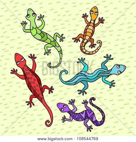 Decorative Lizards On The Grass