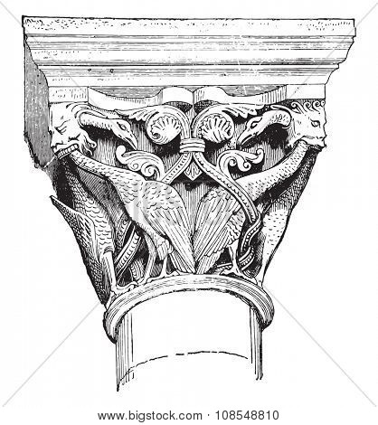 Capital of the Church of Deols, near ChÃ?ÃÂ¢teauroux, vintage engraved illustration. Industrial encyclopedia E.-O. Lami - 1875.
